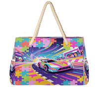 Ethebre Bolsa de playa grande con diseño de rompecabezas colorido para mujer, impermeable, a prueba de arena, con cremallera, múltiples bolsillos, bolsa de viaje para piscina, vacaciones, gimnasio