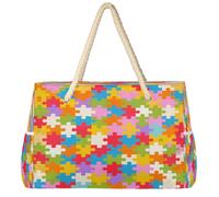 Ethebre Bolsa de playa grande con patrón de rompecabezas para autismo, para mujer, impermeable, a prueba de arena, con cremallera, múltiples bolsillos, bolsa de viaje para piscina, vacaciones