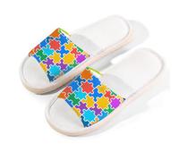 Ethebre Colorido patrón de rompecabezas de punta abierta pantuflas de casa para mujeres y hombres, sandalias de lino transpirable con suela de EVA antideslizante, zapatos cómodos de verano, zapatos de