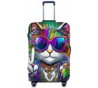 Ethebre Cool Mardi Gras Cat - Fundas elásticas para equipaje, a prueba de polvo, resistente a los arañazos, protector de equipaje elástico para viajes de negocios, Cool Mardi Gras Cat, XL for 29-32 In