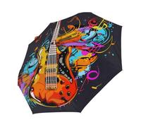 Ethebre Doodle Art - Paraguas plegable para guitarra, notas musicales, paraguas de viaje, compacto, resistente al viento, impermeable, con protección UV, revestimiento negro, ligero, 8 costillas