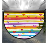 Ethebre Felpudo semicircular con diseño de corazón y rayas arcoíris | Alfombra absorbente antideslizante de 91,4 x 61 cm, suave, de perfil bajo, para puerta delantera, dormitorio, baño