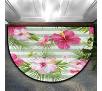 Ethebre Felpudo semicircular con diseño de flores tropicales y rayas de | Alfombra absorbente antideslizante de 91,4 x 61 cm, suave, de perfil bajo, para puerta delantera, dormitorio, baño