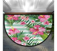 Ethebre Felpudo semicircular con hojas de hibisco a rayas tropicales | Alfombra absorbente antideslizante de 91,4 x 61 cm, suave, de perfil bajo, para puerta delantera, dormitorio, baño
