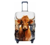 Ethebre Fundas elásticas para equipaje, diseño de vaca de las tierras altas, a prueba de polvo, resistente a los arañazos, protector de equipaje elástico para viajes de negocios, viajes, Acuarela de