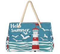 Ethebre Hello Summer - Bolsa de playa grande para mujer, impermeable, a prueba de arena, con cremallera, múltiples bolsillos, bolsa de viaje para piscina, vacaciones, gimnasio, compras, 52 x 18,5 x 38
