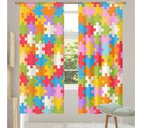 Ethebre Juego de 2 paneles de cortinas transparentes con diseño de rompecabezas de autismo, 213,36 cm de largo, cortinas de gasa filtrantes de luz con bolsillo para barra, cortinas de ventana de