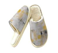 Ethebre Pantuflas de casa con pintura al óleo, color amarillo, gris, negro, para mujeres y hombres, acogedoras y cálidas de felpa para interiores, zapatos de hogar, puntera cerrada, espuma