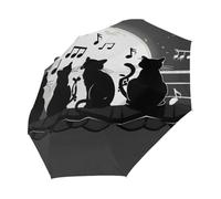 Ethebre Paraguas plegable con diseño de notas musicales de luna, gato, compacto, resistente al viento, impermeable, con protección UV, revestimiento negro, ligero, 8 costillas, portátil, para lluvia y