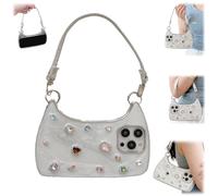 Ethereal Gemstone Aura Handbag for iPhone Case,3D Cute Luxury Bling Diamond Phone Cover with Strap,Luxury Pearl Marble Phone Protective Cover for iPhone 14/15/16/17 Pro MAX (for 16 Pro MAX)