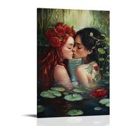 Ethereal Queer Love Wlw Arte de pared romántico lesbiana fantasía bosque beso arte arte colgante pinturas póster para decoración interior de la pared del hogar, 20 x 30 cm