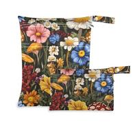 EtherSpher Beauty Meadow Mushroom Wildflower - Bolsa húmeda reutilizable, paquete de 2 bolsas húmedas para traje de baño con asas para viajes, gimnasio