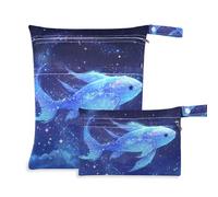 EtherSpher Blue and Gold Glowing Flying Fish - Bolsa seca a prueba de desorden impermeable, paquete de 2 bolsas húmedas para traje de baño con asas para gimnasio, baño
