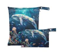 EtherSpher Blue Underwater World Whale - Bolsas secas a prueba de desorden, paquete de 2 bolsas de pañales esenciales con asas para viajes, piscina