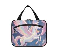 EtherSpher Bolsa colgante de unicornios arcoíris blancos con diseño de dibujos animados para viajar con gancho, estuche de maquillaje para accesorios para mujer, camping, bolso de maquillaje para