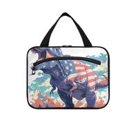 EtherSpher Bolsa de artículos de tocador colgante con diseño de dinosaurio T-rex del 4 de julio para mujer, con gancho, bolsa de medicina plegable de diseño para accesorios, bolsas de trabajo