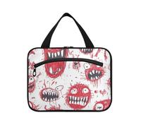 EtherSpher Bolsa de aseo de viaje colgante grande con gancho y diseño de monstruo aterrador de dibujos animados, color rojo y blanco, Monstruo aterrador de dibujos animados, rojo y blanco, L