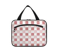EtherSpher Bolsa de aseo de viaje con diseño de cuadros rojos y blancos con gancho, impermeable, impermeable, para mamá, bolsa de maquillaje para mujer, talla L, Óleo sobre lienzo, patrón a cuadros