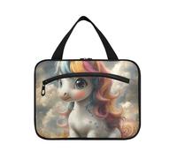 EtherSpher Bolsa de aseo de viaje con diseño de unicornios blancos con diseño de dibujos animados, lavable para mujer, maletín para maquillaje, talla L, Lindos unicornios blancos de dibujos animados