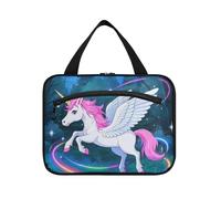 EtherSpher Bolsa de aseo para hombre con diseño de unicornios arcoíris blancos con gancho, bolsa de afeitado compacta de diseño para hombres para artículos esenciales de viaje para mujeres, bolso de