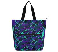 EtherSpher Bolsa de libros decorativa para niños, mujeres y hombres, moderna línea de neón, camuflaje, bolsa grande para biblioteca, bolsa de hombro con bolsillos para la escuela y el tiempo de juego
