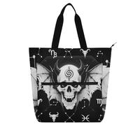 EtherSpher Bolsa de mano decorativa para niños y adultos, diseño de constelación de calavera en blanco y negro, bolsa grande con bolsillos con cremallera para la escuela y el tiempo de juego, arco