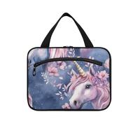 EtherSpher Bolsa de maquillaje colgante de unicornios blancos con compartimentos con gancho, bolsa de maquillaje plegable de diseño para mamá, bolsa de viaje para guardar maquillaje, L, Lindos
