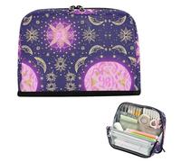 EtherSpher Bolsa de maquillaje de gran capacidad con diseño de luna misteriosa, color morado, estilo bohemio, de gran capacidad, para guardar artículos de papelería, para mujeres, escuela secundaria