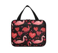 EtherSpher Bolsa de maquillaje de viaje con diseño de flamencos, color rojo, melocotón, negro, corazones, grande, con gancho, diseño chic para el cuidado de la piel, para cruceros, viajes, cruceros