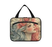EtherSpher Bolsa de maquillaje de viaje con diseño de unicornios blancos con diseño de dibujos animados, grande con gancho, artículos esenciales de diseño, bolsas de aseo colgantes para hombres, bolso
