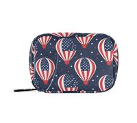 EtherSpher Bolsa de medicamentos con diseño de bandera de globos, azul para el Día de la Independencia, con compartimentos desmontables, organizador de pastillas portátil mensual para bolso