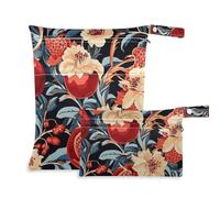 EtherSpher Bolsa de traje lavable con diseño retro de granadas rojas y flores rojas, impermeable, paquete de 2 artículos esenciales de viaje para volar con asas para gimnasio, guardería