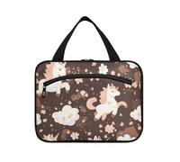 EtherSpher Bolsa de viaje colgante con diseño de unicornios marrones con gancho, bolsa de maquillaje esencial de diseñador para accesorios imprescindibles, maleta de viaje para maquillaje, L, Bonitos