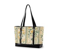 EtherSpher Bolsa de viaje con cremallera para mujer, diseño de rayas verdes y flores amarillas, estilo cabaña, con cremallera, para trabajar con pañales, ejecutivo para mujer