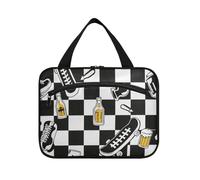 EtherSpher Bolsa de viaje de maquillaje colgante con gancho, diseño de graffiti a cuadros en blanco y negro, bolsa de kit plegable para viajes, neceser, baño, envase para perfume de L, Graffiti a