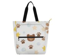EtherSpher Bolsa decorativa para libros para niños, niñas y adultos, diseño de oso marrón de dibujos animados, bolsa de playa resistente con bolsillos con cremallera para escuela, compras, viajes