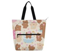EtherSpher Bolsa decorativa para libros para niños, niñas y mujeres, diseño de oso de peluche marrón, bolsa grande para la escuela, playa, bolsa de compras con cremallera para la escuela, compras