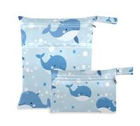 EtherSpher Bolsa lavable para pañales, diseño de ballenas azules y burbujas, paquete de 2 artículos esenciales de viaje para bebé con asas para playa, piscina