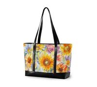 EtherSpher Bolsa portátil con diseño de girasol con diseño de pintura al óleo amarilla con compartimento para laptop con cremallera para el trabajo para la universidad con almuerzo maletines para