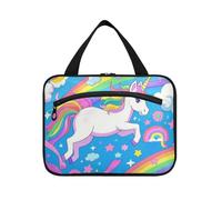 EtherSpher Bolsas de aseo colgantes para hombre con diseño de unicornios arcoíris blancos para viajar con gancho, organizador de maquillaje de moda para viajes, mujeres, baño, bolsas de maquillaje