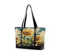 EtherSpher Bolsas de computadora de gran capacidad con diseño de girasoles y pintura al óleo amarilla, maletín con cremallera para mujer, con bolsa de almuerzo para laptop