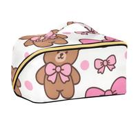 EtherSpher Bolsas de cosméticos con diseño de oso marrón con divisores, capacidad impermeable, bolsa de cosméticos de viaje con compartimentos y asa