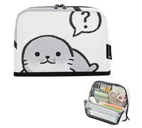 EtherSpher Bolsas de lápices de dibujos animados con sello gris de gran capacidad, almacenamiento simple de papelería para adolescentes y niños, para cartuchos escolares