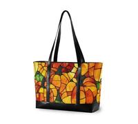 EtherSpher Bolsas de mano con diseño de calabaza de Halloween y pintura al óleo amarilla para mujer, portátil con cremallera, bolsa de viaje para viajes, artículos esenciales de playa, regalos de