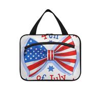 EtherSpher Bolsas de maquillaje colgantes con lazo azul y rojo para mujer, con gancho, diseño multifuncional para mujer, neceser de trabajo, bolso de mano para hombre, talla L, Día de la Independencia