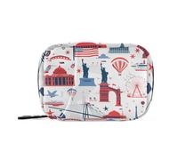 EtherSpher Bolsas de medicamentos para el Día de la Independencia del 4 de julio, color rojo y blanco con compartimentos desmontables, organizador portátil de pastillas para bolso