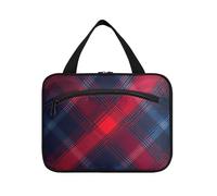 EtherSpher Bolsas de viaje colgantes a cuadros rojos y azules con gancho, organizador de cosméticos compacto para adultos, bolsa de maquillaje L, Tartán rojo y azul., L