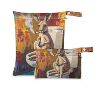 EtherSpher Bolsas impermeables para pañales, diseño de canguro, con diseño de dibujos animados, 2 unidades, artículos esenciales de viaje para bebé con asas para bañarse, bañarse