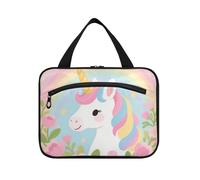 EtherSpher Bonito neceser colgante de unicornios de dibujos animados para hombres con gancho, kit de aseo expandible de diseño para viajes, camping, bolsa de maquillaje para mujer, L, Unicornios de