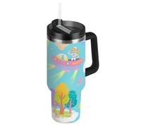 EtherSpher Botella de agua de boca ancha al vacío con diseño de castillo de cuento de hadas con tapa y pajita, taza decorativa para el hogar, la oficina o el coche, vasos para bebidas y agua, 40 onzas